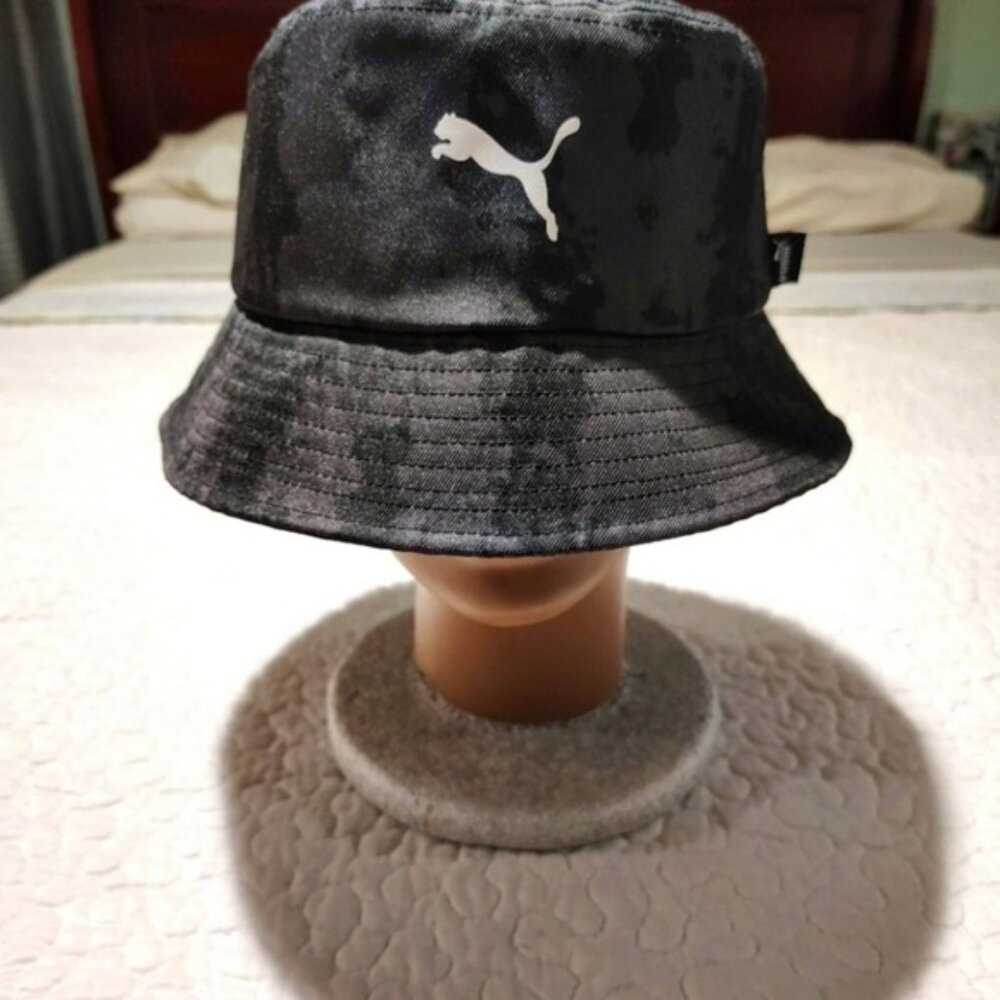 Puma Bucket Hat Y2K Unisex Black Grey Space Dye Nylon OS - Picture 1 of 9